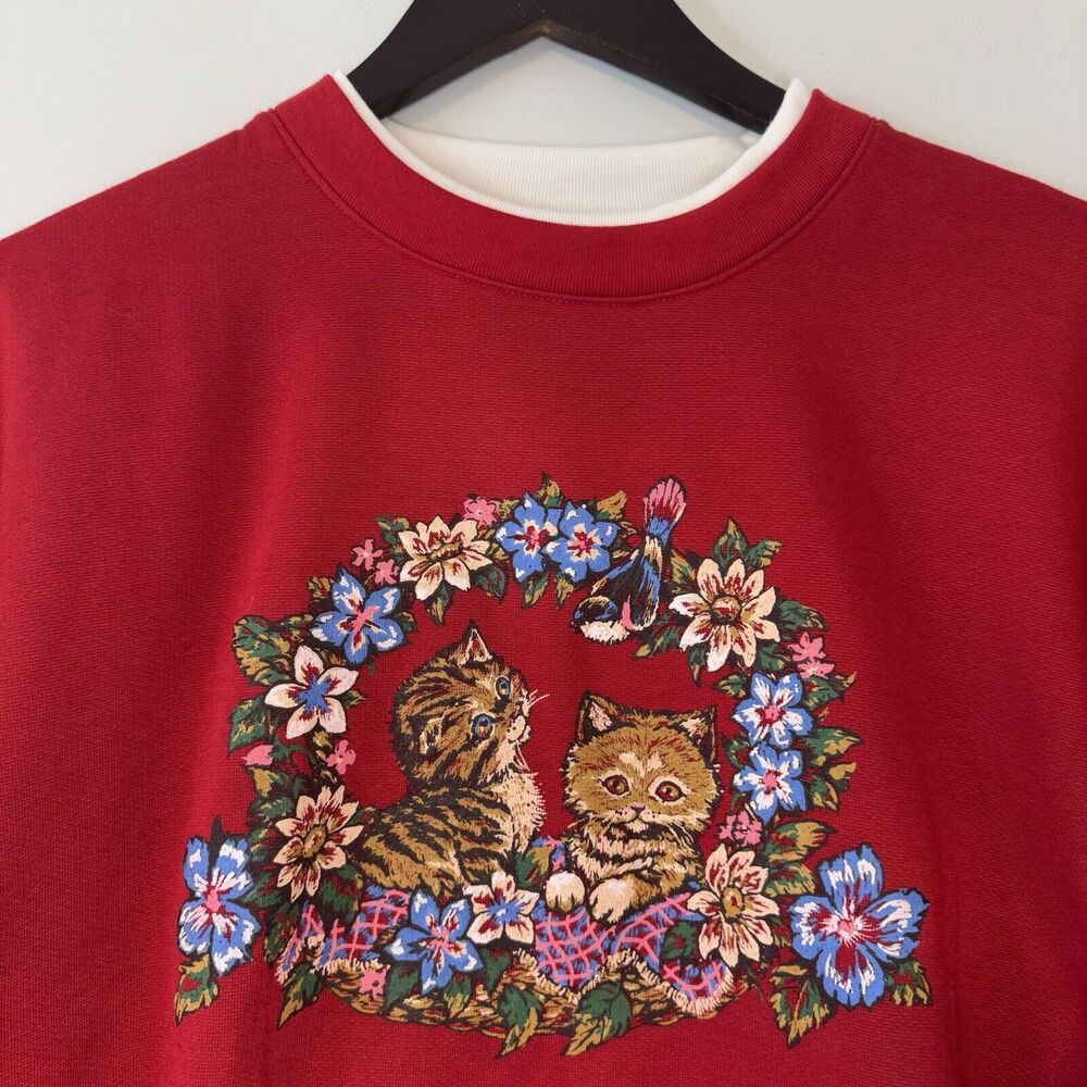 Vintage Red Kittens Sweatshirt Basic Editions Wom… - image 4